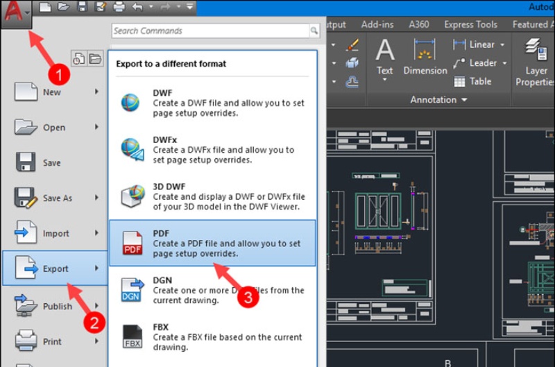Sử dụng chức năng xuất của AutoCAD để tạo tệp PDF