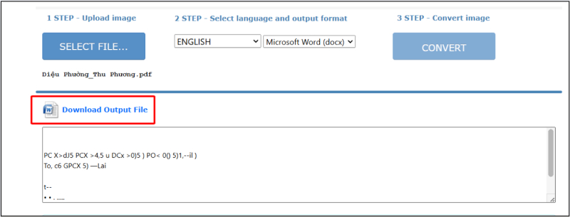 Nút Download Output File sau khi chuyển đổi OCR