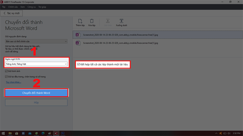 Thiết lập ngôn ngữ OCR và chọn chuyển đổi sang Word