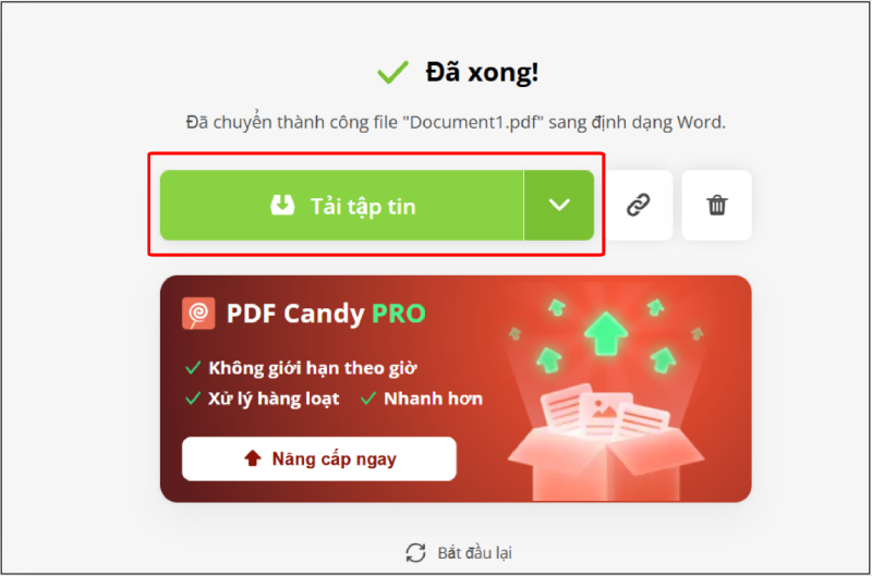 Tải file Word sau khi chuyển đổi trên PDF Candy