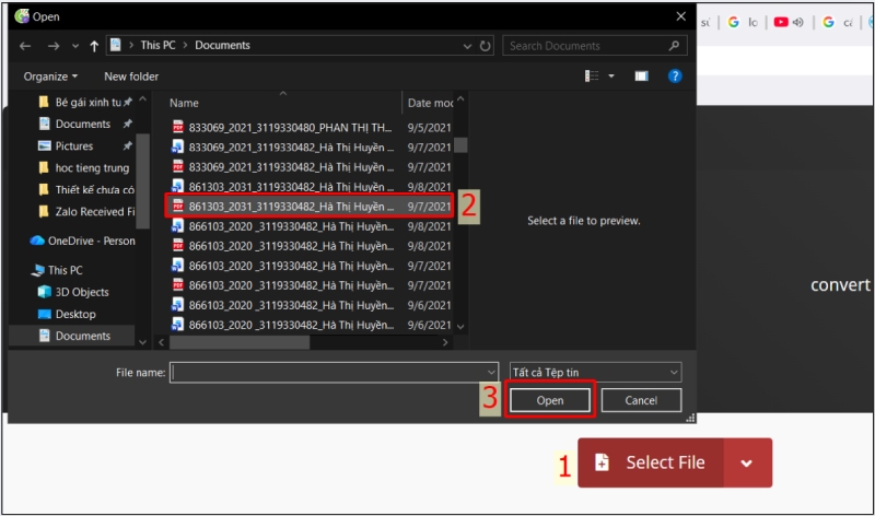 Chọn file PDF cần chuyển sang Word trong CloudConvert