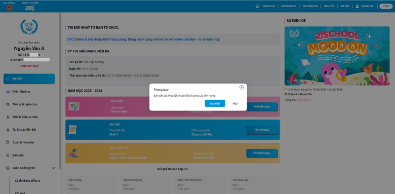 Xác thực tài khoản IOE sau khi đăng ký