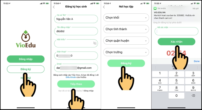 Quy trình đăng ký học sinh VioEdu kèm bước nhập mã OTP