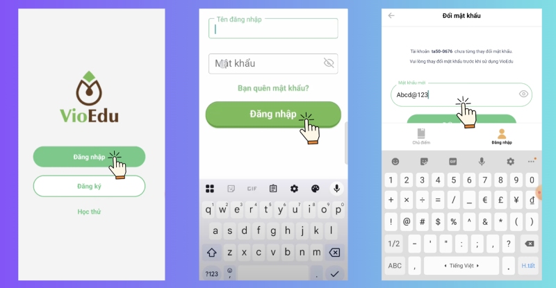 Các bước đăng nhập và đổi mật khẩu trên ứng dụng VioEdu