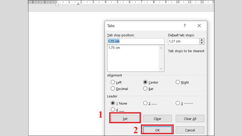 Cài đặt các thông số trong hộp thoại Tab để thay đổi Tab mặc đinh