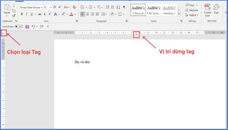 Giao diện chọn loại Tag và ví trí tạo Tag