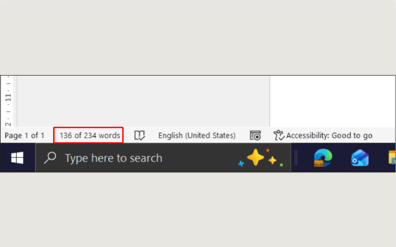 Thanh trạng thái Word hiển thị số từ trong tài liệu