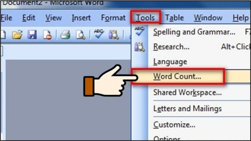Word 2003 mở Word Count từ menu Tools
