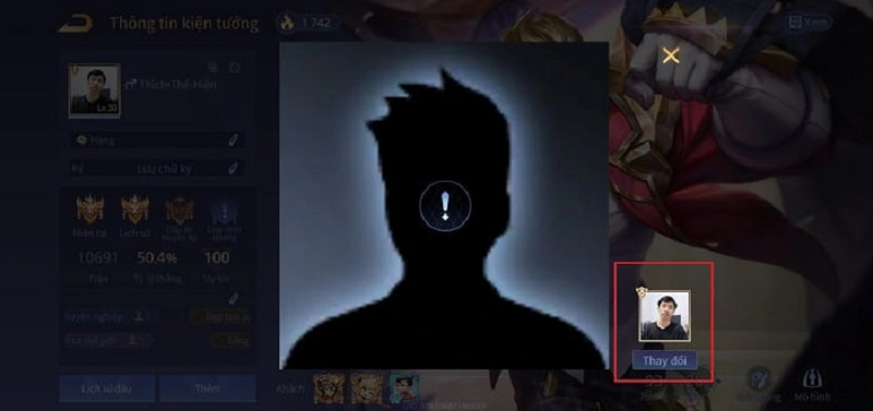 Giao diện đổi avatar người chơi trong Liên Quân Mobile