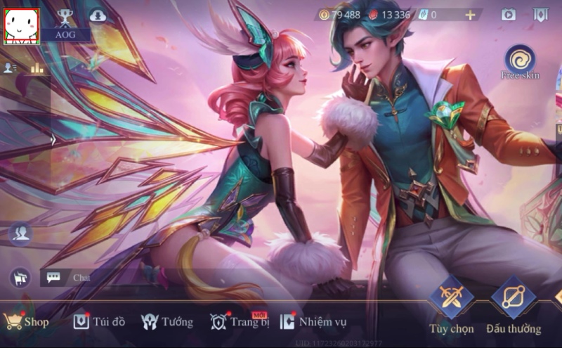 Giao diện chính Liên Quân Mobile với cặp đôi nhân vật