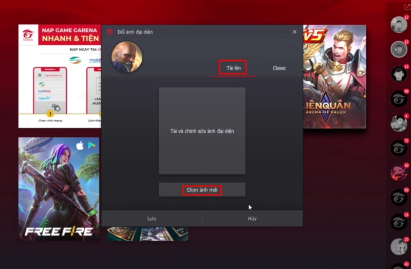 Cửa sổ tải ảnh mới để đổi avatar trong Garena