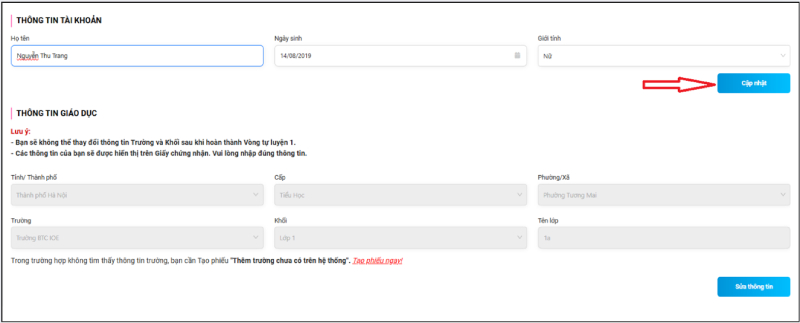 Cập nhật thông tin tài khoản IOE