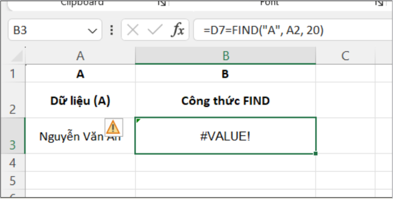 Lỗi #VALUE khi dùng FIND với vị trí bắt đầu vượt quá độ dài chuỗi