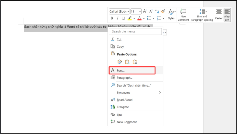 Mở hộp thoại Font