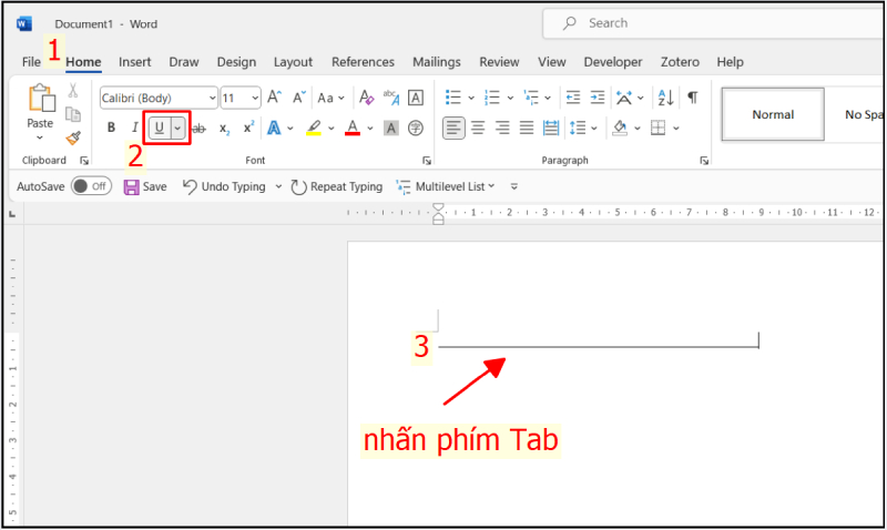 Tạo đường gạch dưới khoảng trống bằng phím Tab