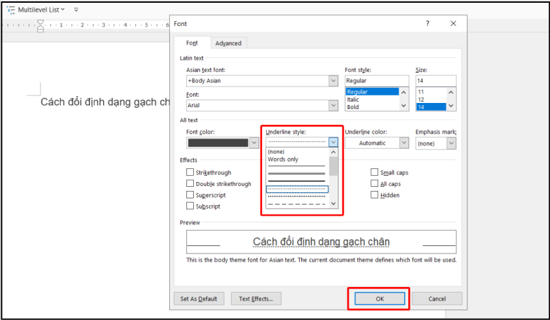 Đổi kiểu gạch chân