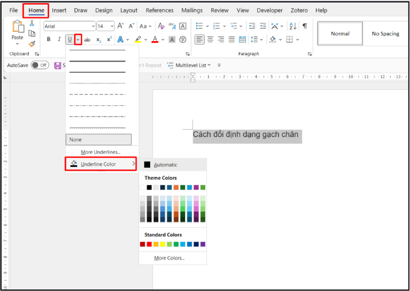 Chọn màu gạch chân trong Word