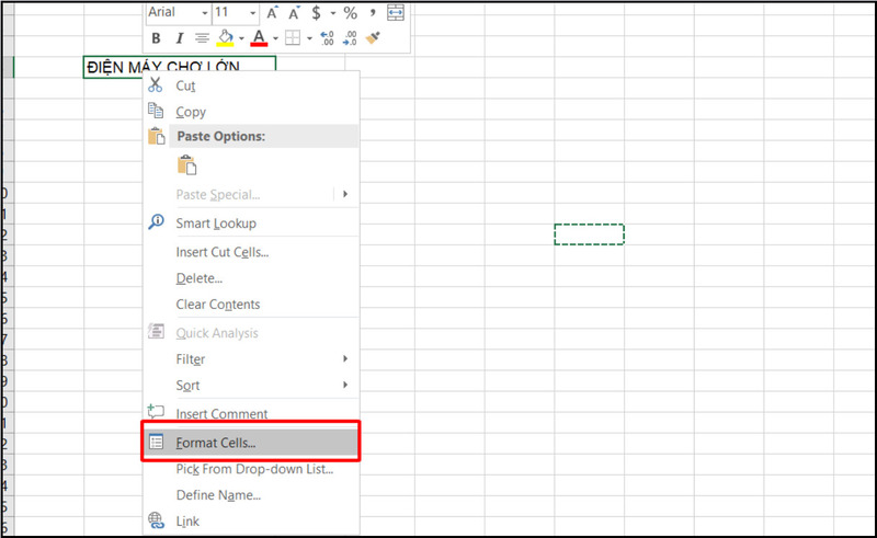 Nhấn chuột phải chọn Format Cells