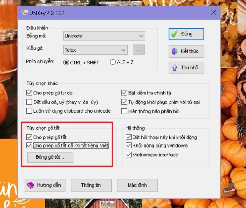 Kích hoạt chế độ gõ tắt trong UniKey