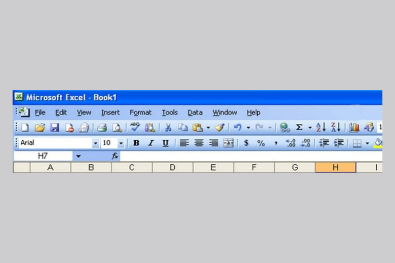 Giao diện Excel 2003 với thanh công cụ hiển thị