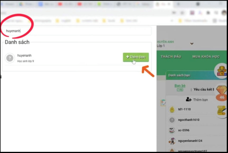 Nhập tên tài khoản muốn thêm bạn