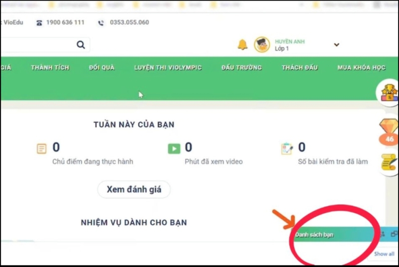 Truy cập danh sách bạn trên giao diện