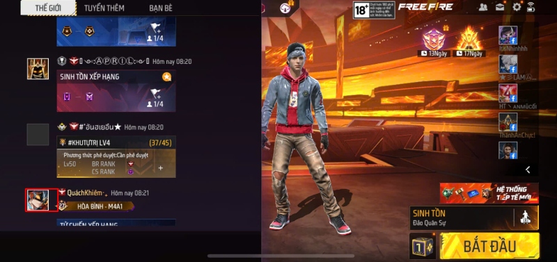 Thao tác kết bạn Free Fire thông qua avatar trong game