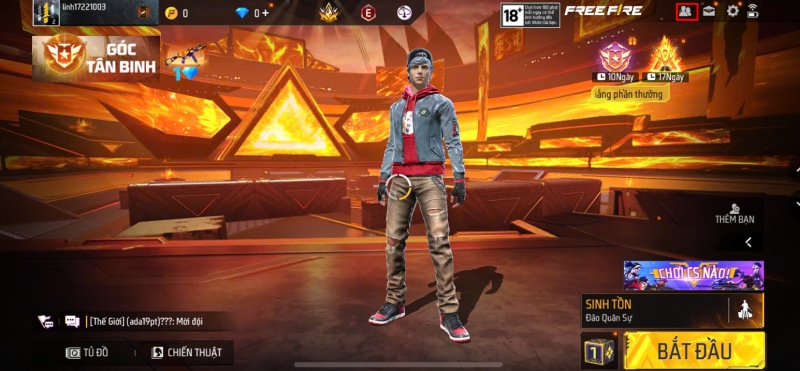 Thao tác chọn biểu tượng hình người trong Free Fire