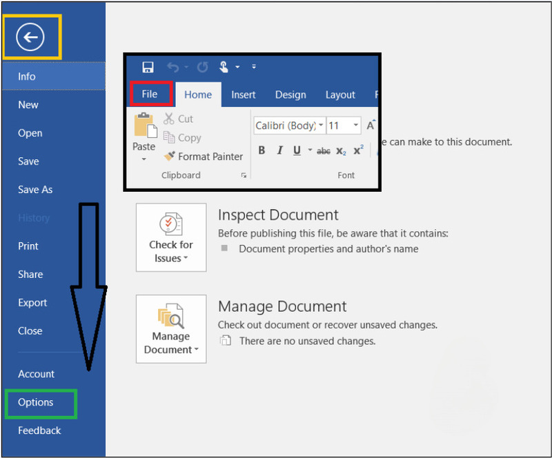 Truy cập Word Options