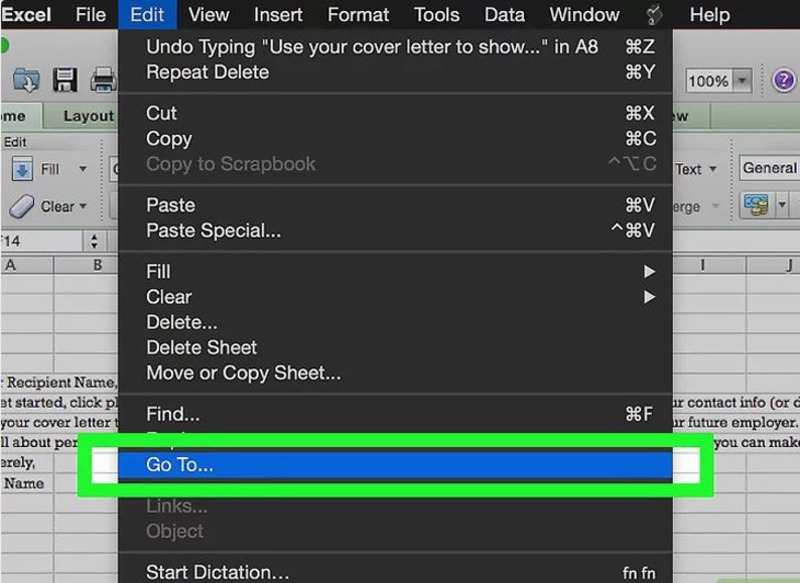 Mở mục Find và chọn Go To