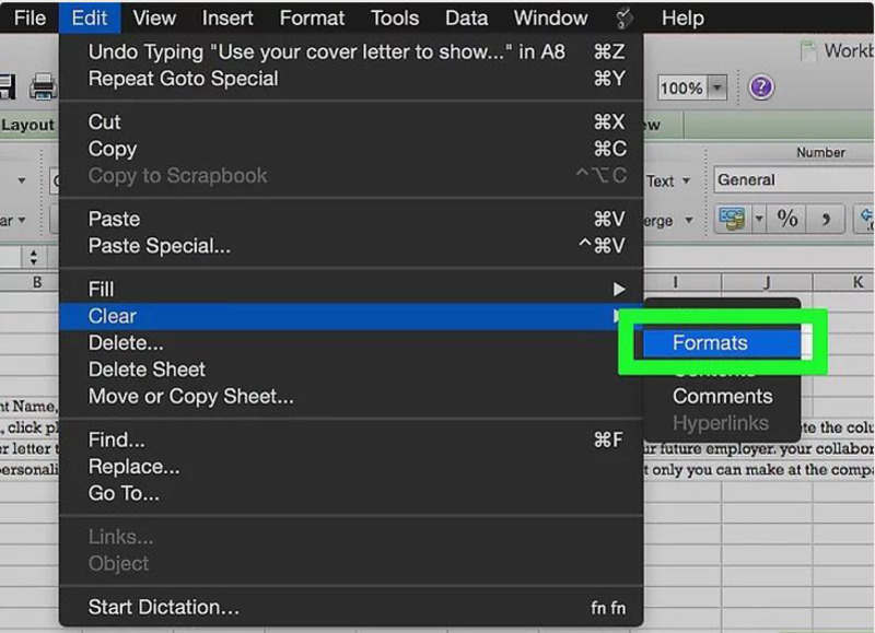 Xóa định dạng các ô trống