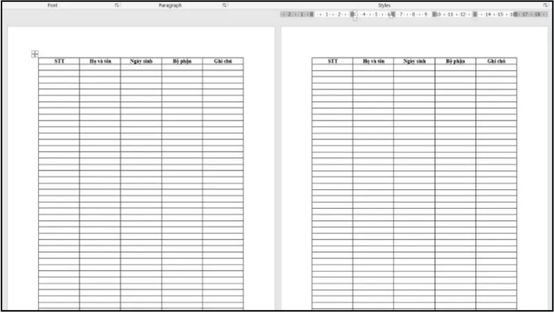Kết quả tiêu đề được lặp lại trên trang kế tiếp trong Word