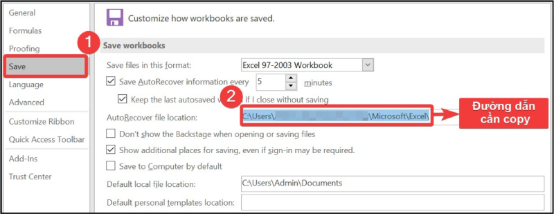 Xem đường dẫn AutoRecover trong Excel
