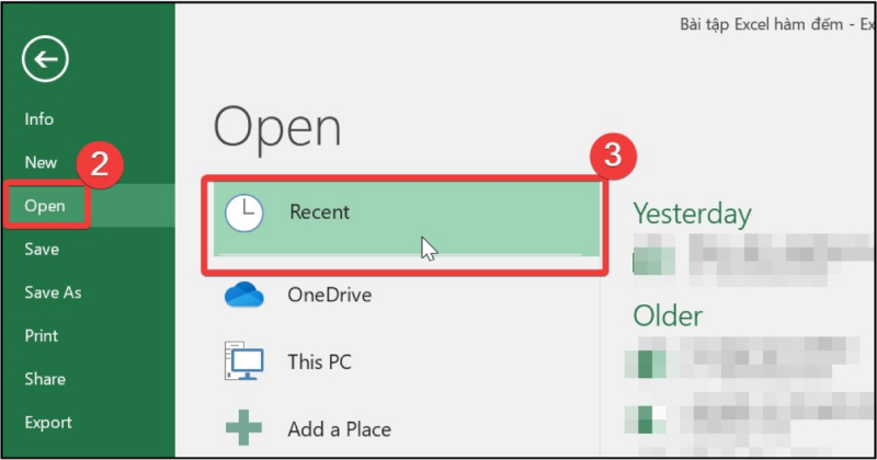 Mở file vừa dùng gần đây trong Excel