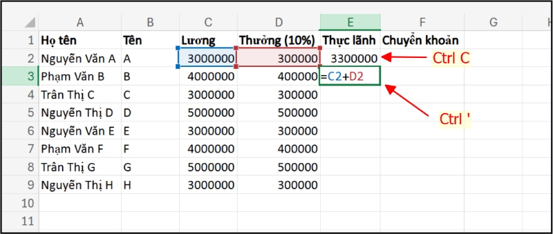 Copy công thức và dùng Ctrl+’ để dán