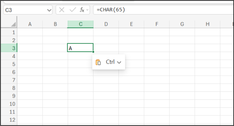 ví dụ hàm CHAR(65) trả về ký tự A