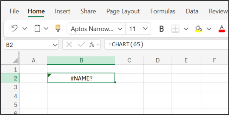 lỗi #NAME? do nhập sai cú pháp hàm CHAR thành CHART