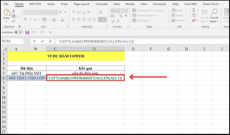 Công thức hàm LOWER kết hợp hàm LEFT và hàm RIGHT