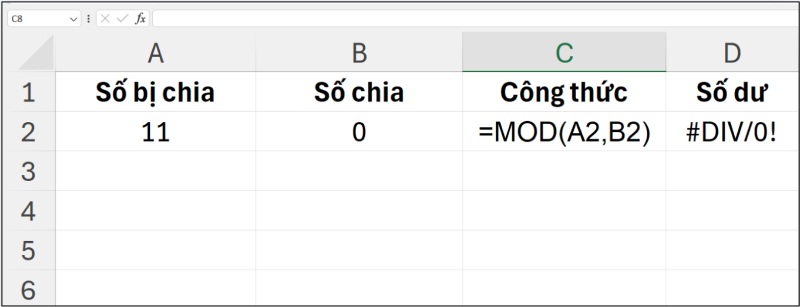 Lỗi #DIV/0 khi hàm MOD chia cho 0