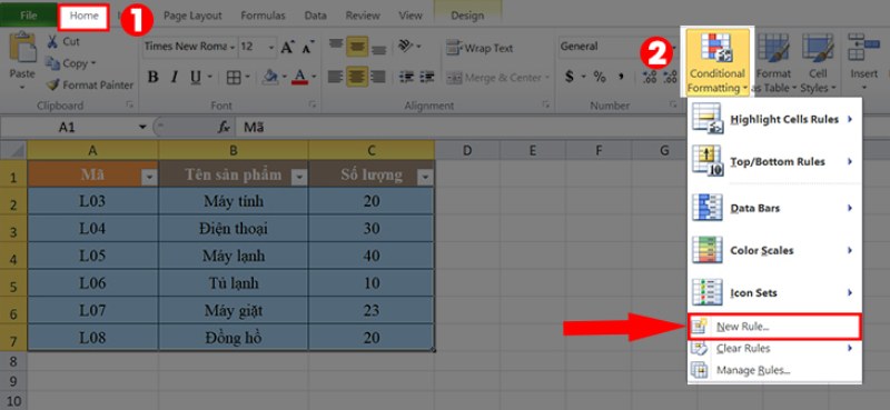 Chọn New Rule trong Conditional Formatting