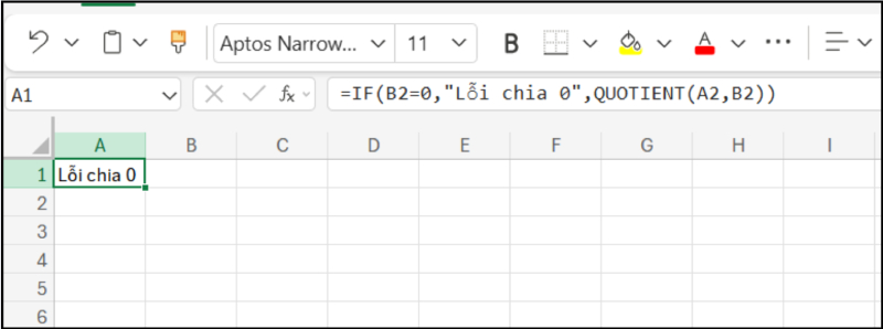 Dùng hàm IF kết hợp QUOTIENT để xử lý lỗi chia cho 0 trong Excel