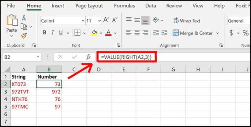 Kết hợp hàm VALUE với hàm RIGHT