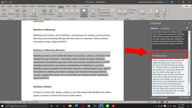 Chọn ngôn ngữ cần dịch sang Vietnamese