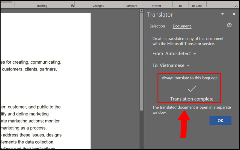 Thông báo Translation complete