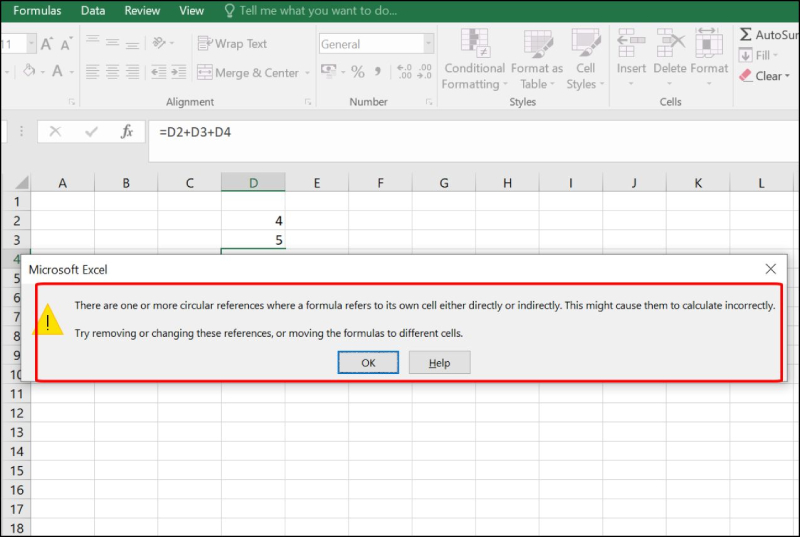 Thông báo lỗi Circular Reference xuất hiện trong Excel