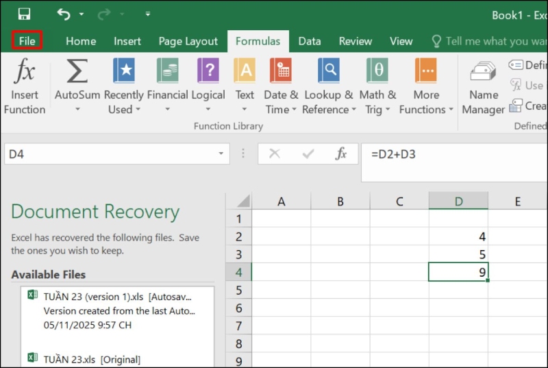 Chọn mục File trong giao diện Excel