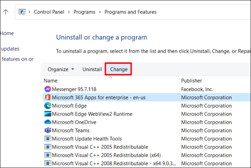 Sửa Microsoft 365 qua Control Panel