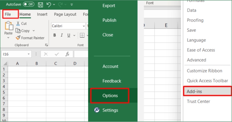 Vào mục Add-ins trong Options