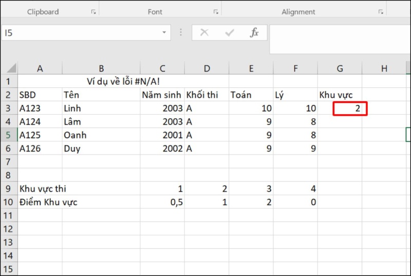 Lỗi #N/A đã được khắc phục