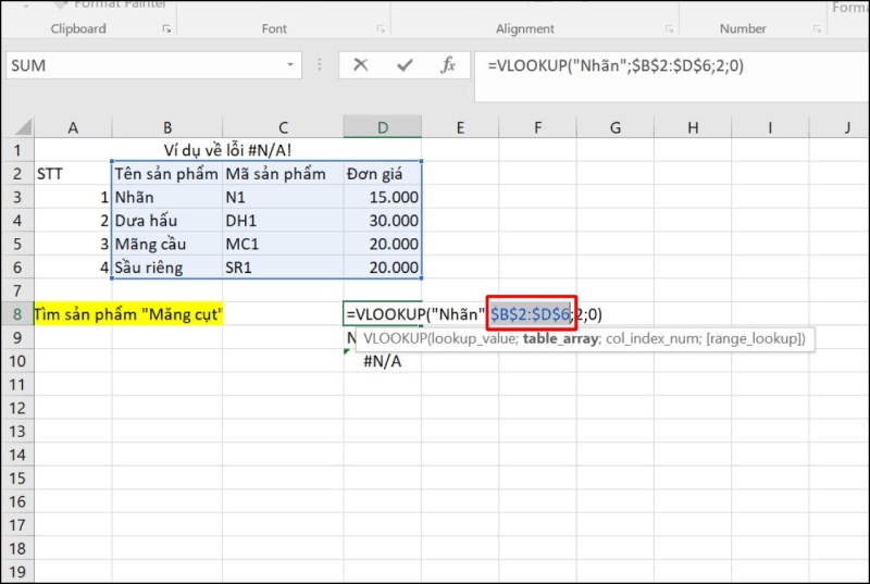 Thao tác cố định vùng tra cứu